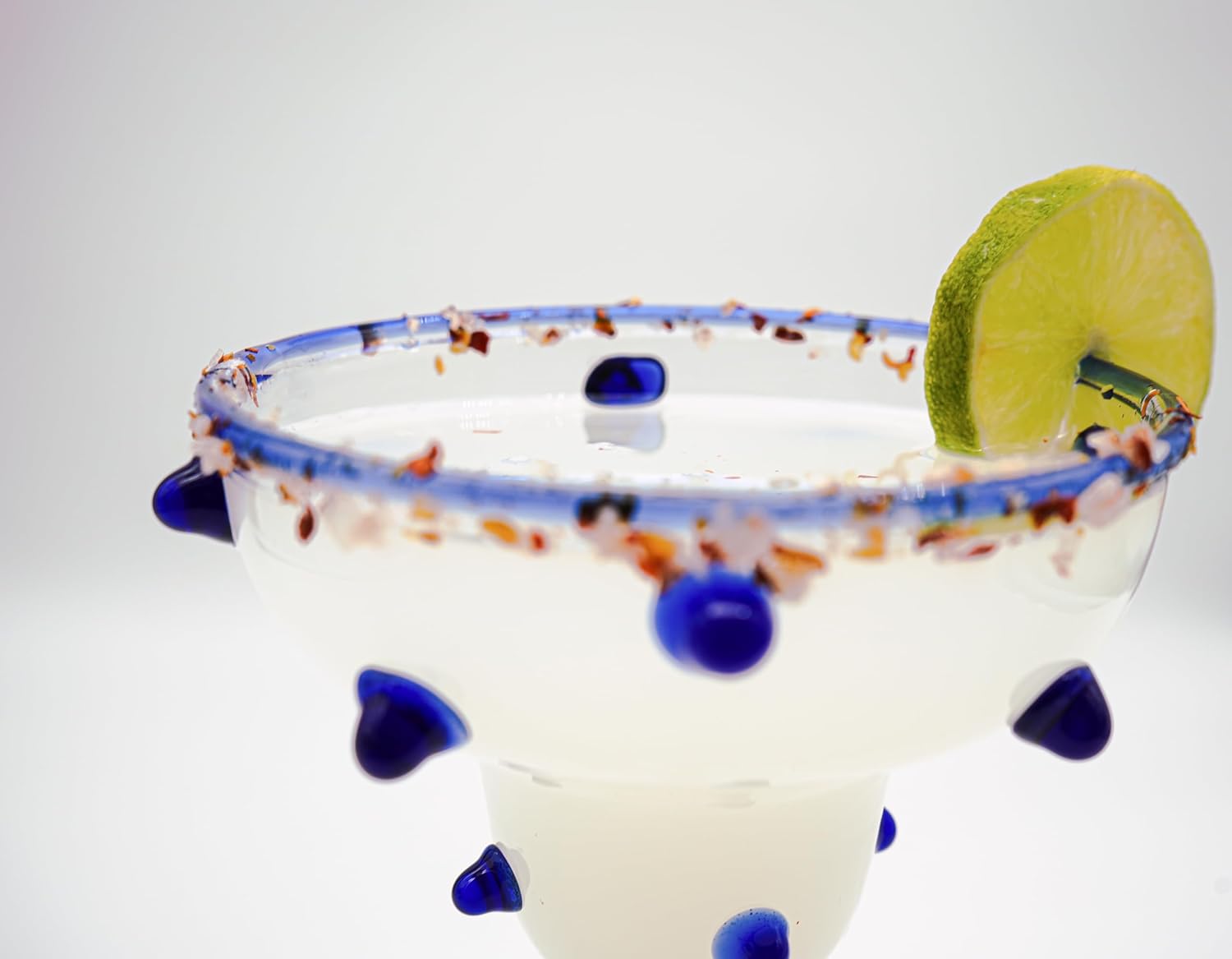 Gökotta Handblown Margarita Glasses Set of 2 | 10oz Blue Polka Dot Borosilicate Cocktail Glasses | Lead-Free Dishwasher Safe Artisan Glassware for Martini, Mezcal, Tequila