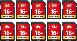 Gigastone 16GB SD Card 10-Pack UHS-I U1 Class 10 SDHC High Speed Full HD Video for Canon Cameras, SPYPOINT Trail Cams w/ 10 Cases