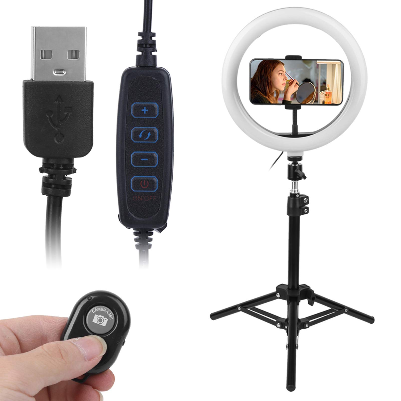 Qiilu Luce ad Anello a LED, Luce ad Anello a LED dimmerabile da 10 '' Luce di riempimento con treppiedi per Studio Video di Trucco