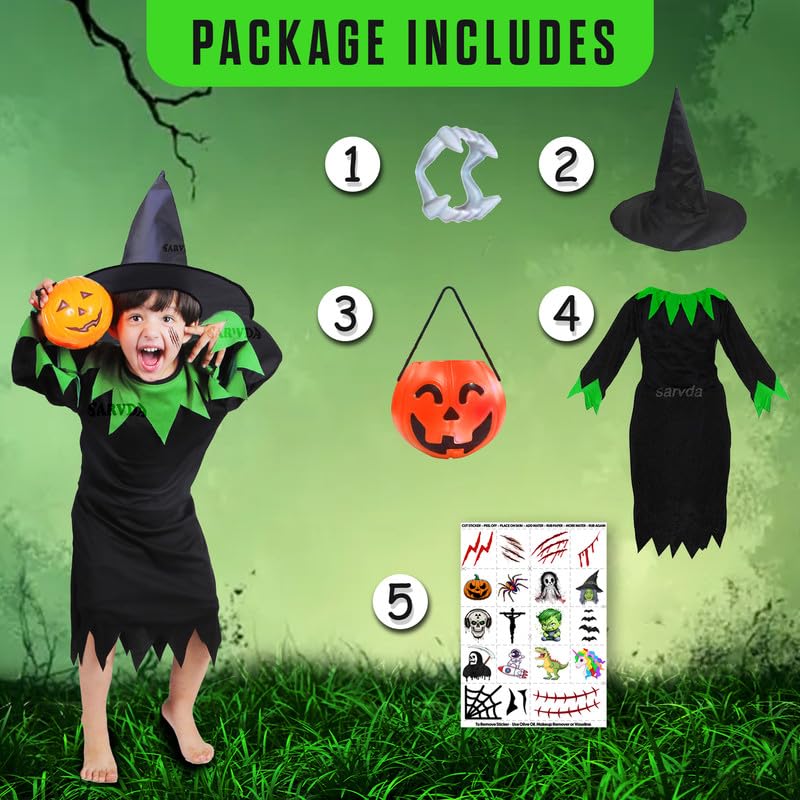 Image of Sarvda Halloween Dress | Costume and Accessories | For Girls and Boys | Kids & Adults | Haunted Horror Theme Party Vampire Witch Ghost Skeleton Draculla Zombie Pumpkin Scary Cosplay Dress
