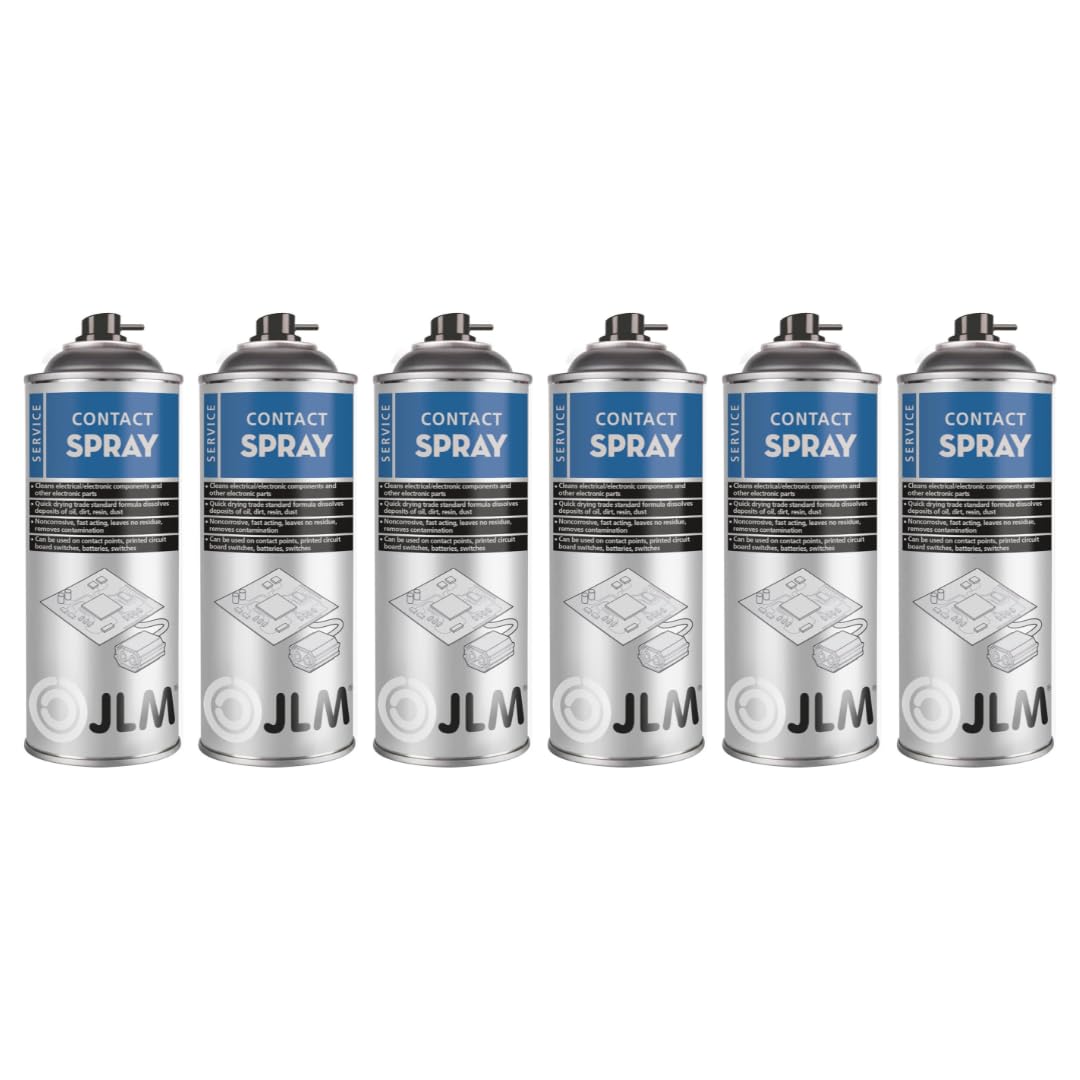 JLM Kontaktspray 6x400 ml - 2,4L – Elektrischer Kontaktreiniger & Korrosionsschutz für Fahrzeuge, Schalter, Verbindungen & elektronische Geräte – Schnelltrocknend, schützt vor Feuchtigkeit & Oxidation