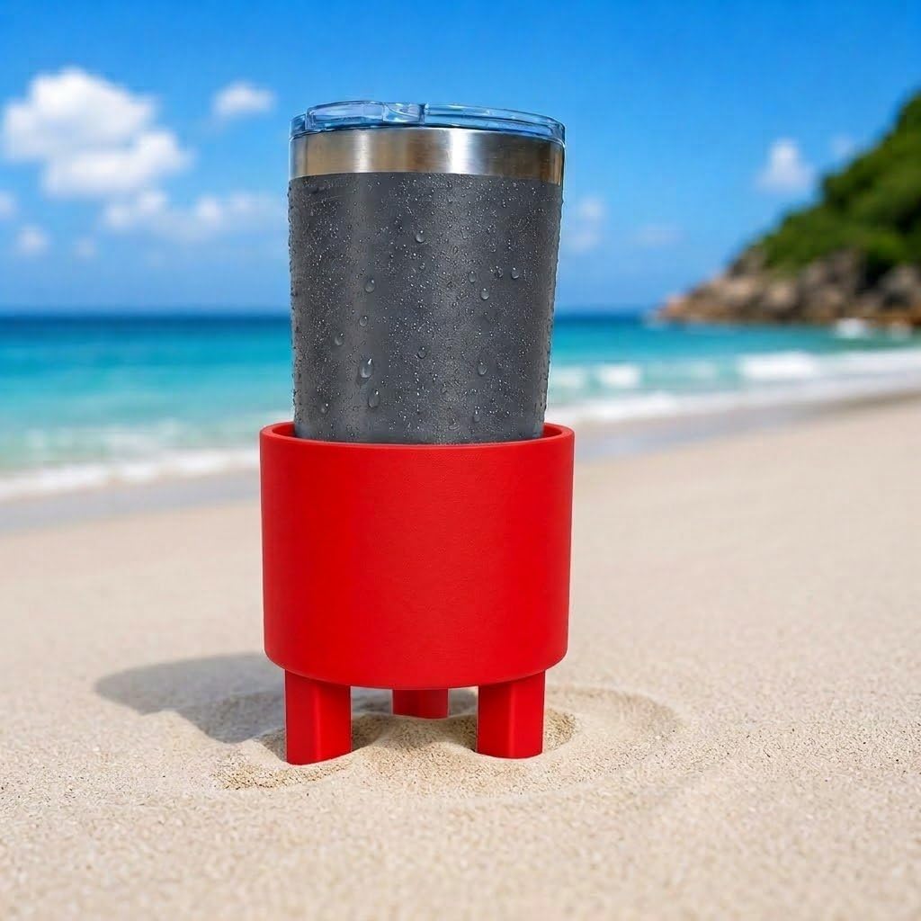 Beach Cup Holder for Sand with Removable Screw Legs, Large Beach Drink Holder for Bottles and Cans, Portable Sand Cup Holder for Beach, Camping and Outdoor Activities, Red, 1 Pack