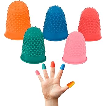 TSKDKIT Pack of 5 Rubber Fingertips 5 Sizes Rubber Finger Cushion Handles Thick Reusable Finger Protection for Money Counting Writing Sorting String Exercise