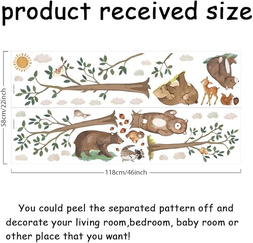 Miniatura 2 de SUPERDANT Decoración de pared de osos y osos del bosque, decoración de pared, árboles de sol, nubes, pegatinas de pared extraíbles, ciervos