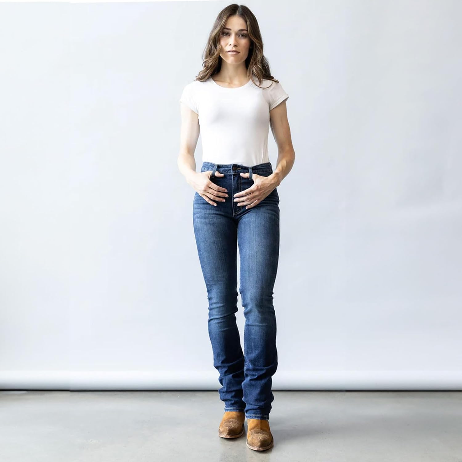 Kimes Ranch Women's Sarah Casual Durable Western High Rise Waist & Slim Bootcut Dark Wash Blue Tri-Blend Denim Jeans