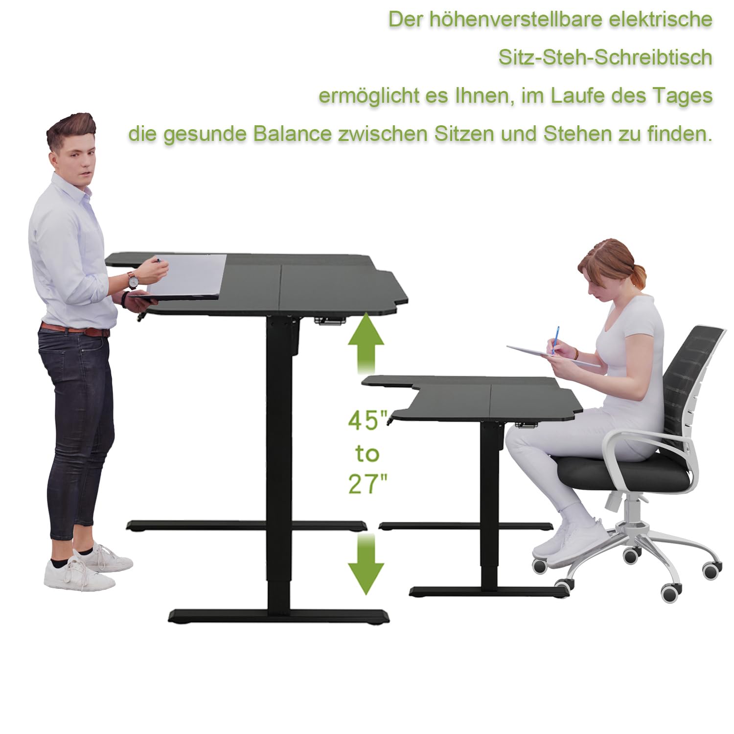 Radlove Schreibtisch Höhenverstellbar Elektrisch, 150CM L Form Stehpult，Stehschreibtisch mit 4 Memory-Steuerung mit Tischplatte 2-Fach-Teleskop Stehschreibtisch, Spleißbrett