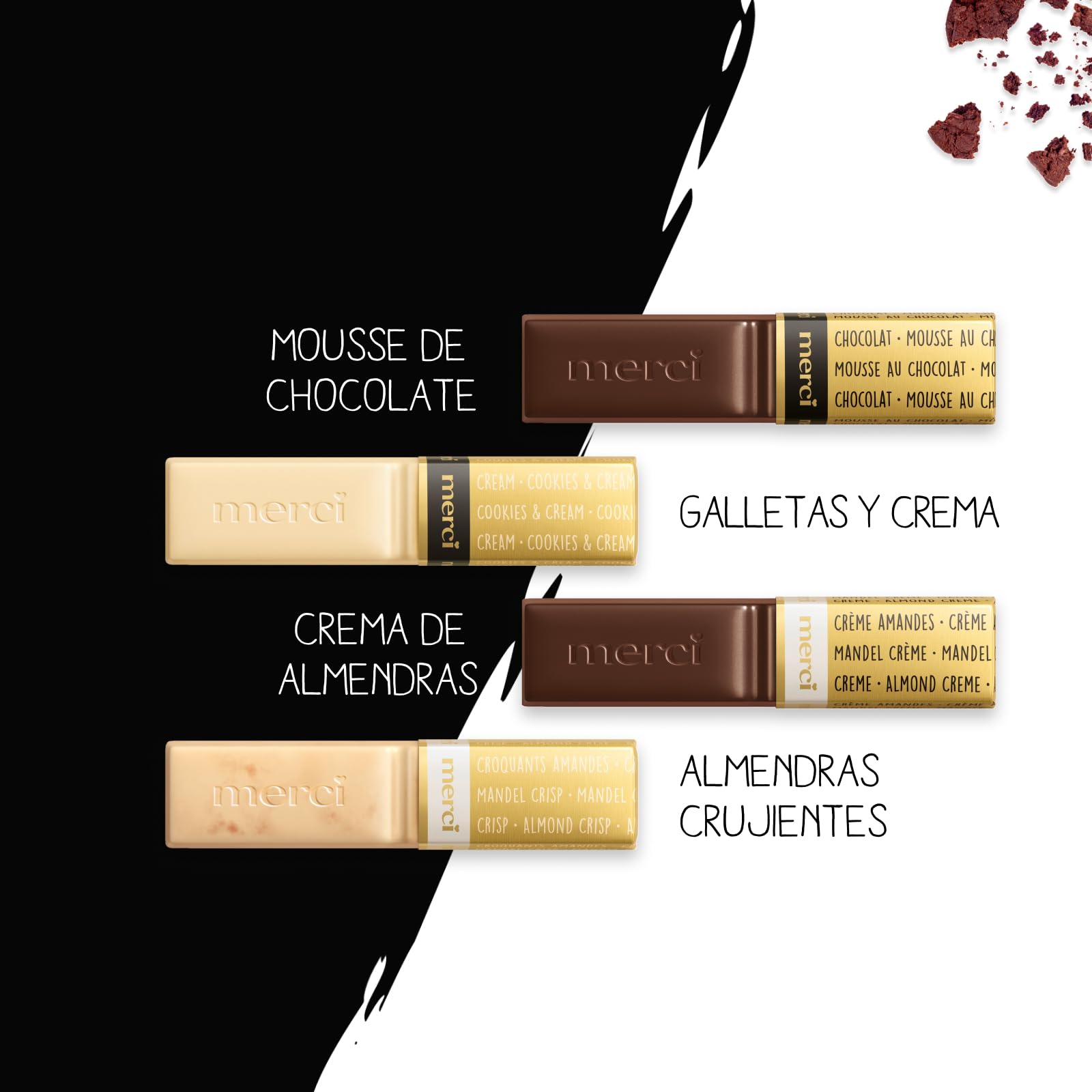 merci Black & White Selection – 250 g – Caja de Bombones para Regalar – Surtido de 4 Especialidades de Chocolate Blanco y Negro – Sin Gluten y Aptos para Vegetarianos – Para Disfrutar y Compartir