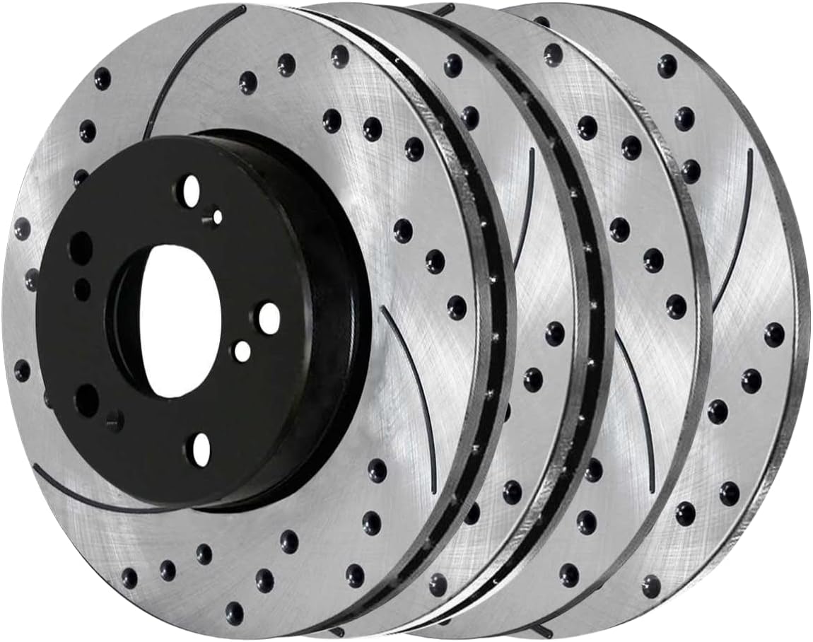 AutoShack Front and Rear Drilled Slotted Brake Rotors Black Set of 4 Replacement for 2005-2009 2010 2011 2012 2013 2014 2015 2016 2017 Honda Accord 2015 Civic 1.8L 2.4L 3.0L V6 FWD PR41481PR41259