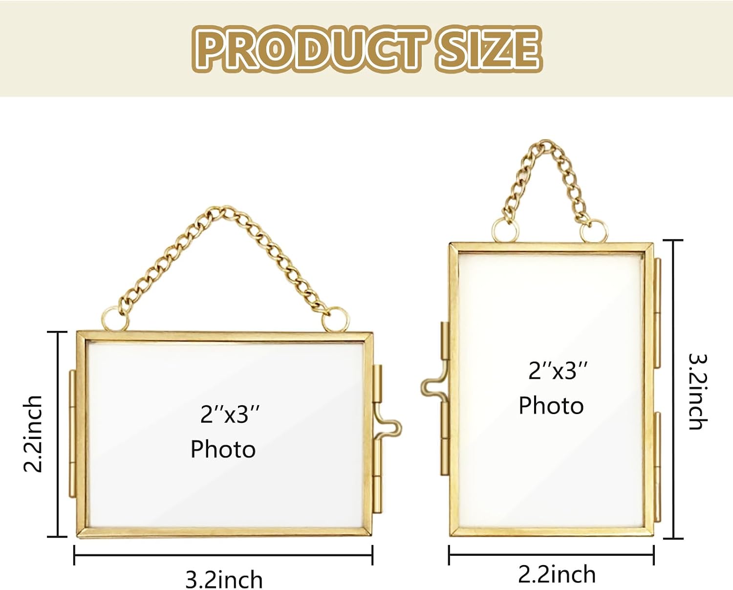 2Pcs Double Glass Frame for Pressed Flowers, 2x3 inch Picture Frame Mini Brass Wall Hanging Photo Frames Floating Frame with Chain for Plant Specimen Artwork Display Home Wall Decor (Gold) image 2