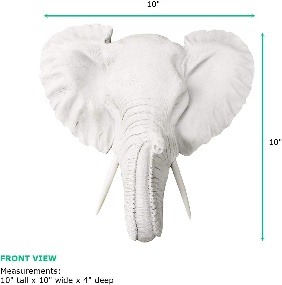 WALL CHARMERS Mini White Faux Elephant Head Wall Hanging - 10" Faux Taxidermy Animal Head Wall Decor - Handmade Farmhouse Decor