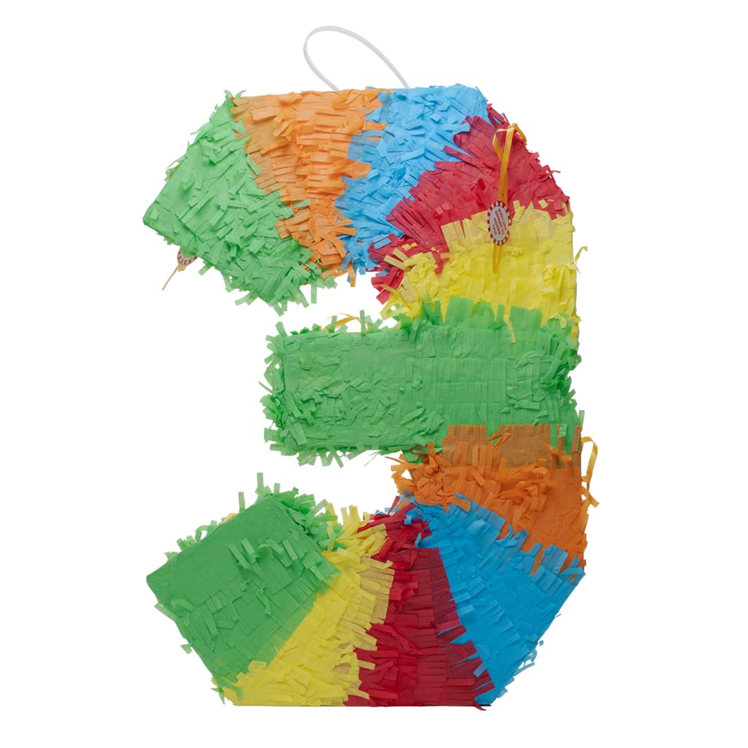 Number 3 Standard 3D Pinata 49cm, Birthday Party Piñata for Sweets, Toys & Party Favours, Colourful Hanging Decoration, Anniversary & Celebration Game