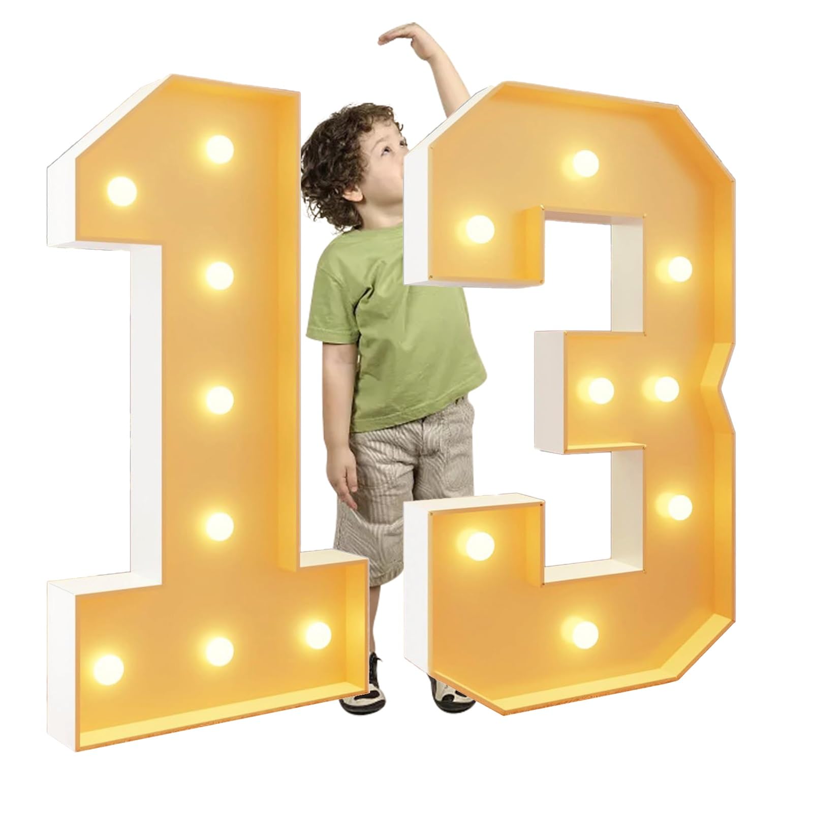 Chiffres lumineux chapiteau 120 cm/48 pouces for anniversaire, cadre prédécoupé éclairé par LED, numéros en mosaïque for 1er, 18e anniversaire, décoration de fête de mariage(Number 13,Warm light)