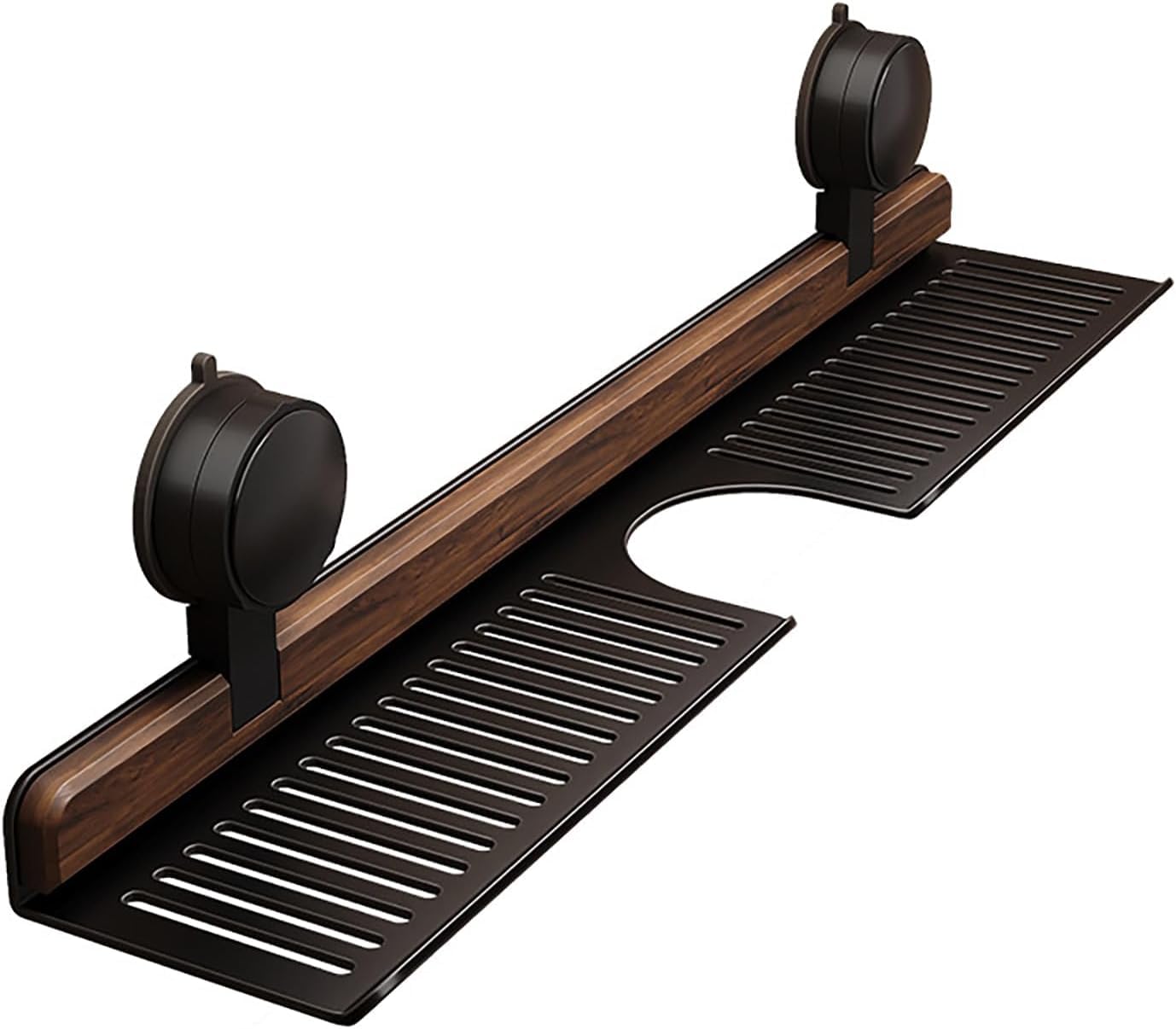 BHFPFZA Suction Cup Bathroom Shelf Walnut Wall Rack No Drill Over Faucet Storage Removablefor Bathroom or Kitchen Counter (Black 40 cm)