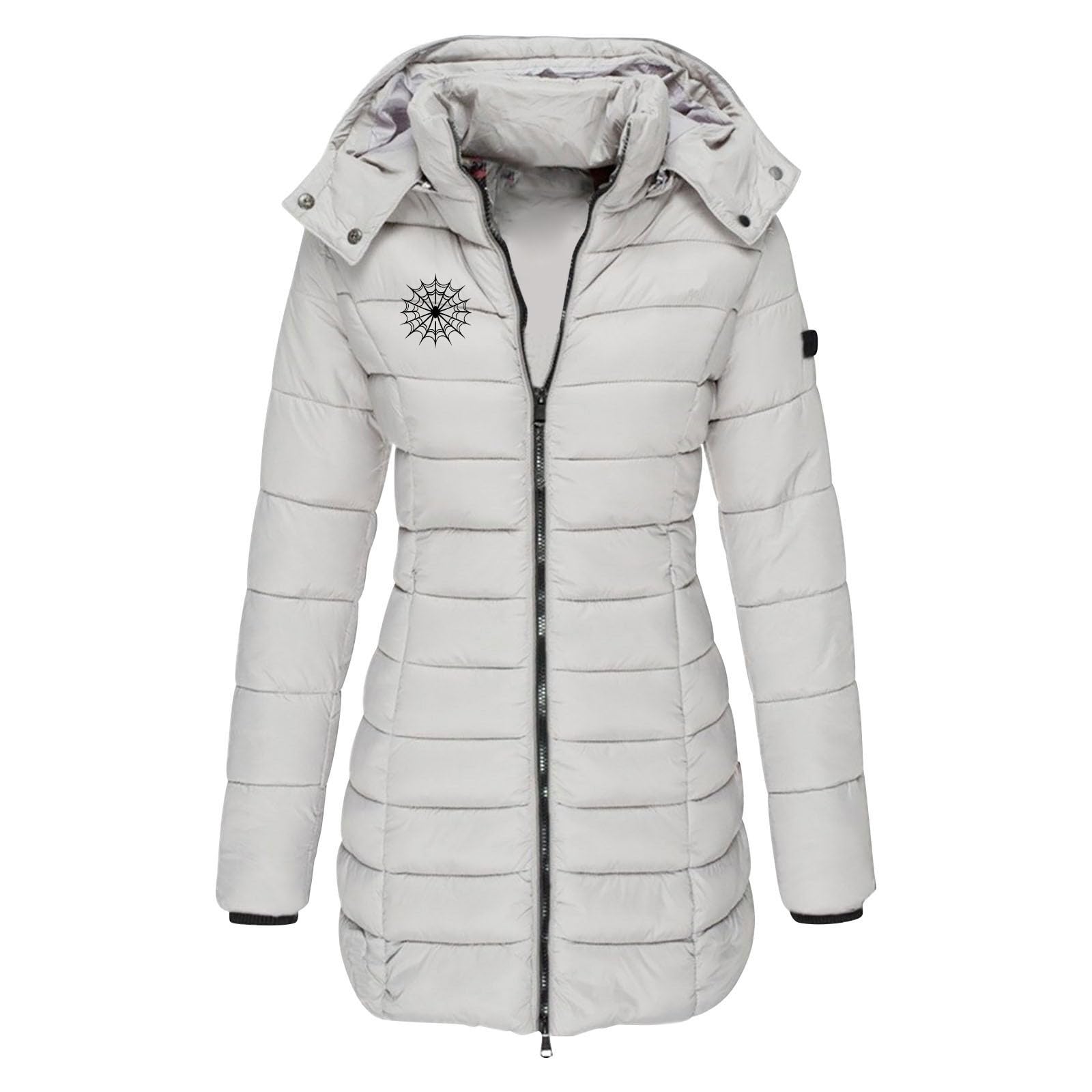 Ladies Winter Coats Quilted Print Detachable Hood Long Down Jacket Casual Winter Puffer Parka Coats with Pockets