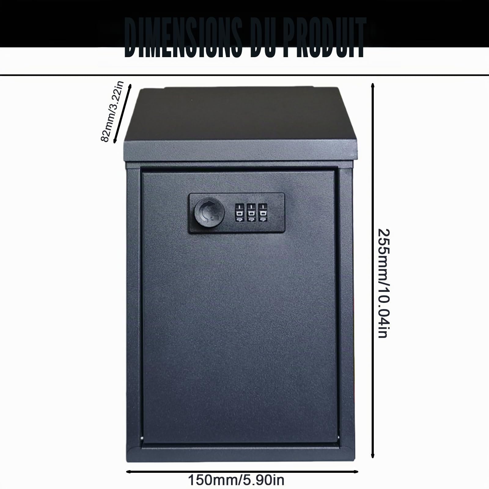 Boîte aux Lettres en Métal, 150x82x255mm Boîte aux Lettres Murale Verrouillable, Boîte aux lettres Murale en Acier, boîte aux Lettres Noire avec Serrure Combinaison pour Utilisation Bureau Maison Noir