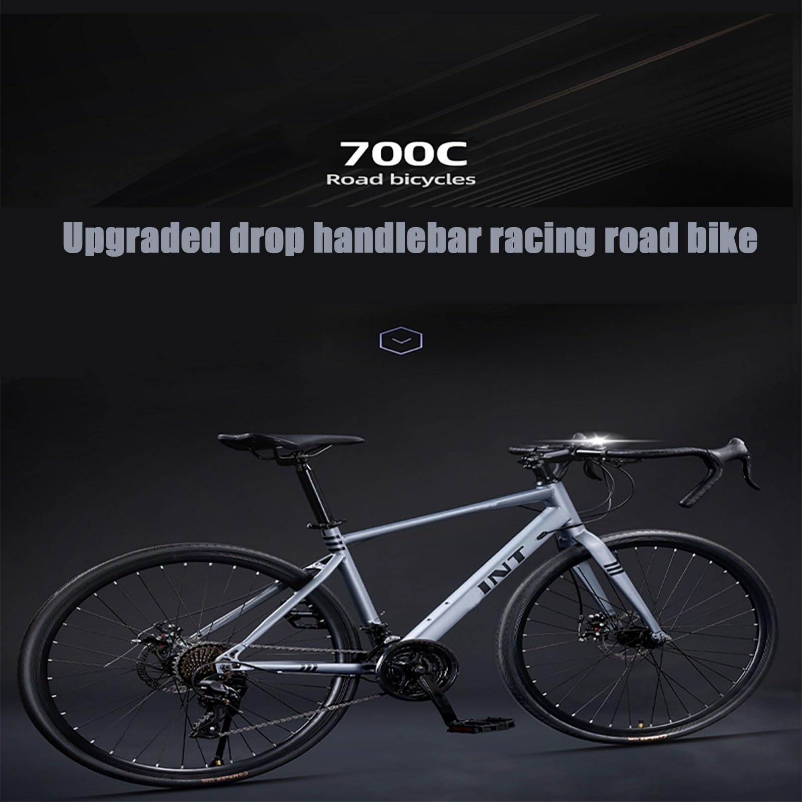 Bicicleta de Carretera for desplazamientos Diarios Ruedas 700C, Cambio de 27 velocidades, Frenos de Disco Dobles, Bicicleta de Carreras con Cuadro de Acero de Alto Carbono liviano for Hom