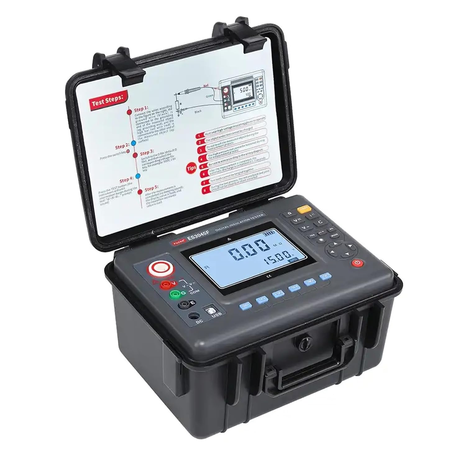 Digital Insulation Resistance Tester - 500V/1000V/2500V/5000V/10KV/15KV Multi-Range, 0.01MΩ～50TΩ, Portable for Electrical Testing & Maintenance