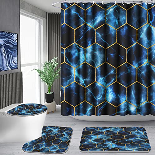 Poedist Shower Curtain Set with Rugs,Bathroom Accessory Set, Including Non-Slip