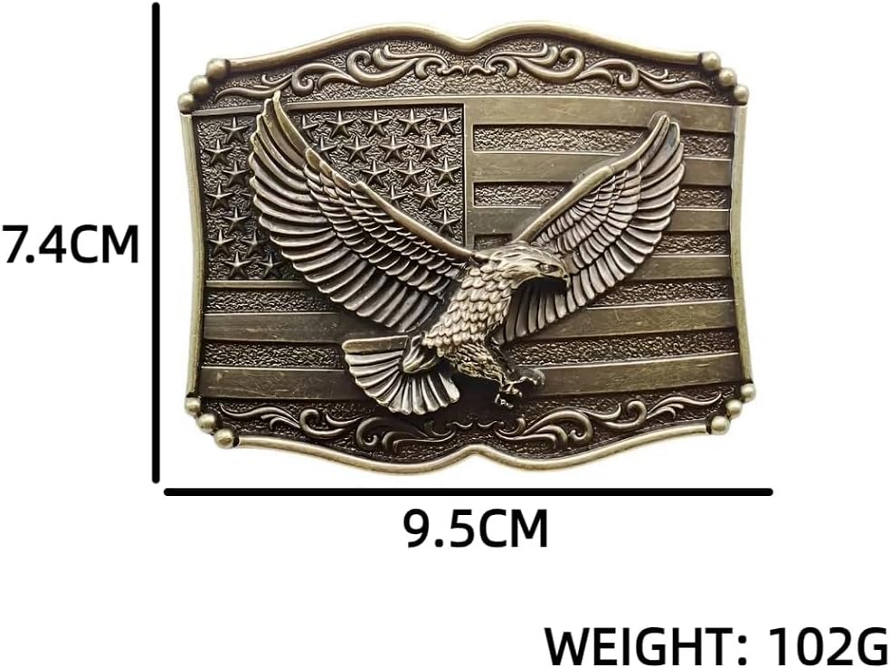 US Flag Eagle Belt Buckle for Men - Bronze Zinc Alloy - One Size - 1.5 Inch Width - Polished Finish - Men's Patriotic Eagle Hawk Western Cowboy Belt Buckle Jewelry - Image 2