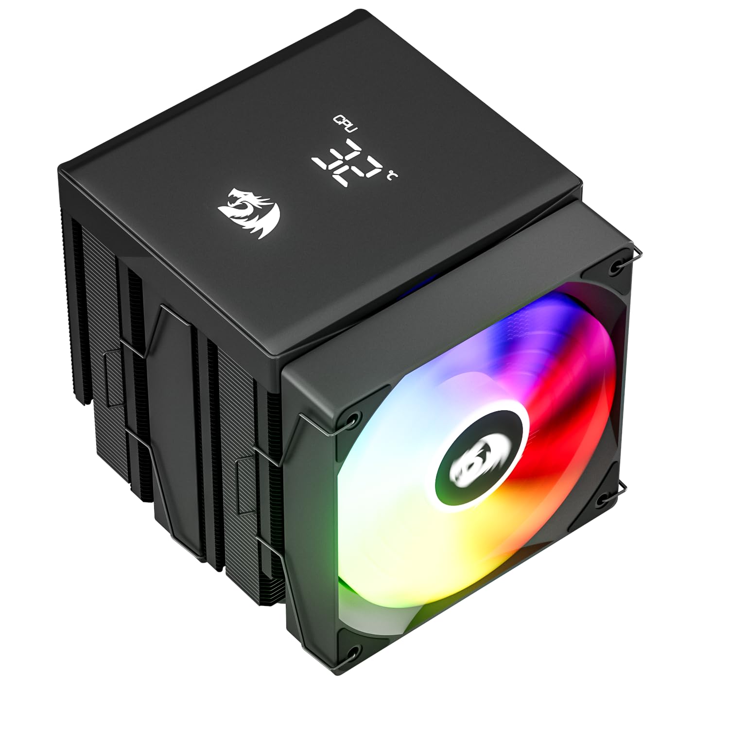 Redragon CC2312 CPU Cooler, 120mm Single-Tower, TDP 220W, Digital Screen Top Cover, 6×Ф6mm Heatpipes, ARGB PWM PC Fans, CPU Air Cooler Compatible with Intel LGA1851/1700/1200/115X; AMD AM5/AM4