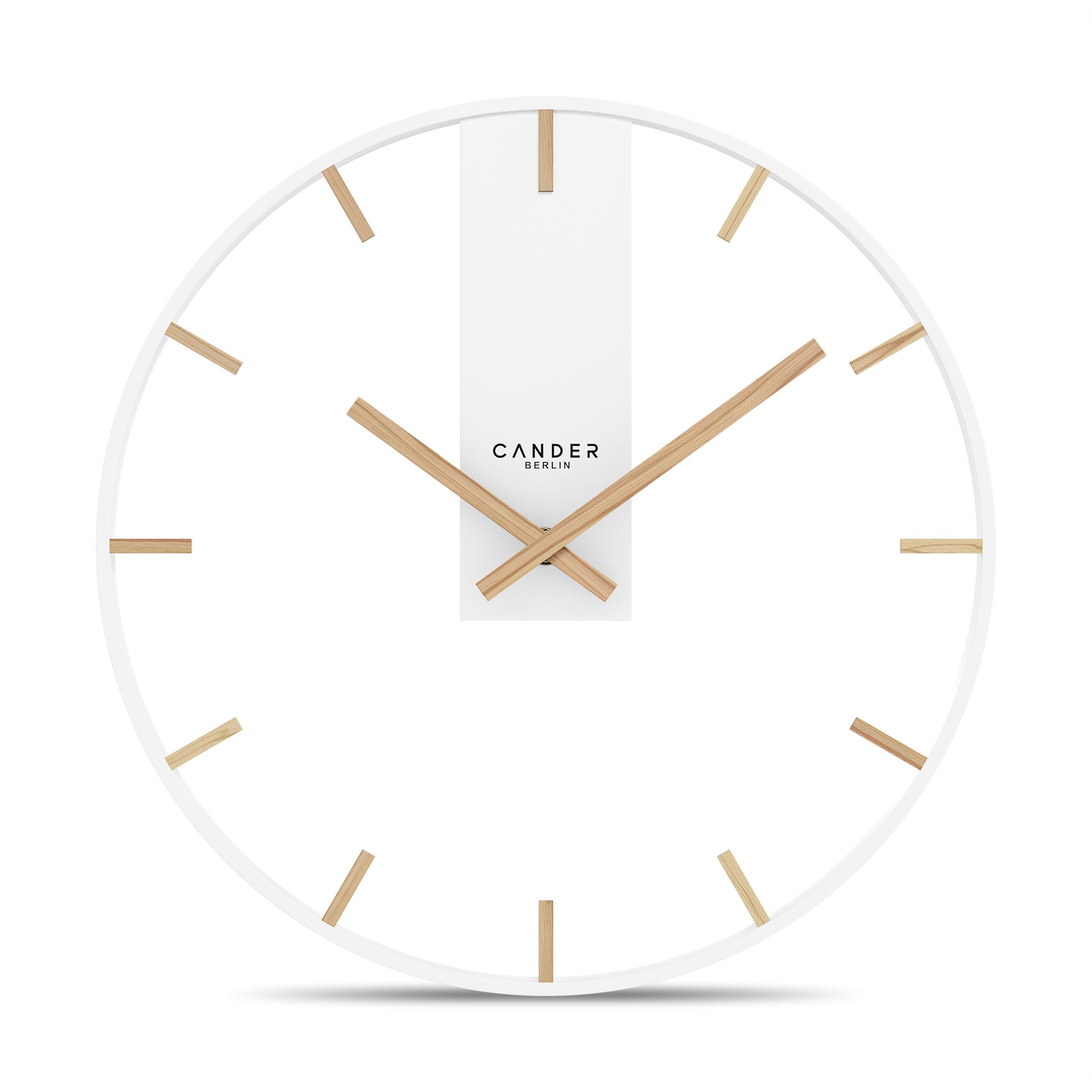 Cander Berlin JOVIA Reloj de pared vintage silencioso, 33 cm, metal y madera, sin tictac, grande, moderno, blanco, salón, cocina