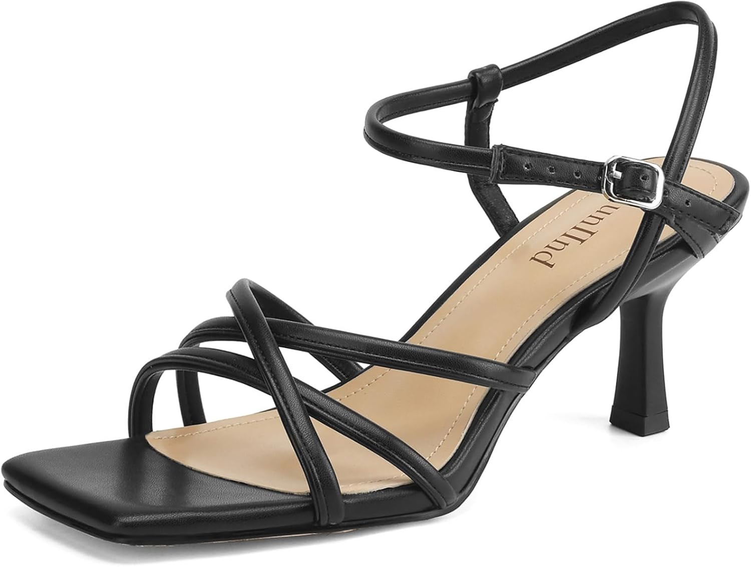 Women's Sandals Square Open Toe Kitten Heels Strappy Ankle Strap Heeled Sandals for...