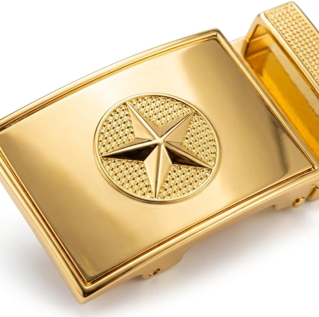 Men's Full-Grain Leather Ratchet Belt Military Star Buckle Adjustable