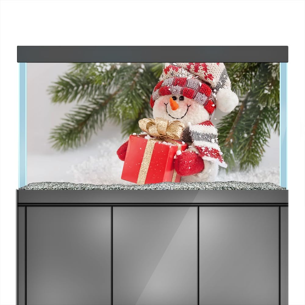 Aquarium Background Stickers - Christmas Snowman - Fish Tank Reptile Terrarium Decor Poster (90 x 60 cm / (35.4 x 23.6 inches))