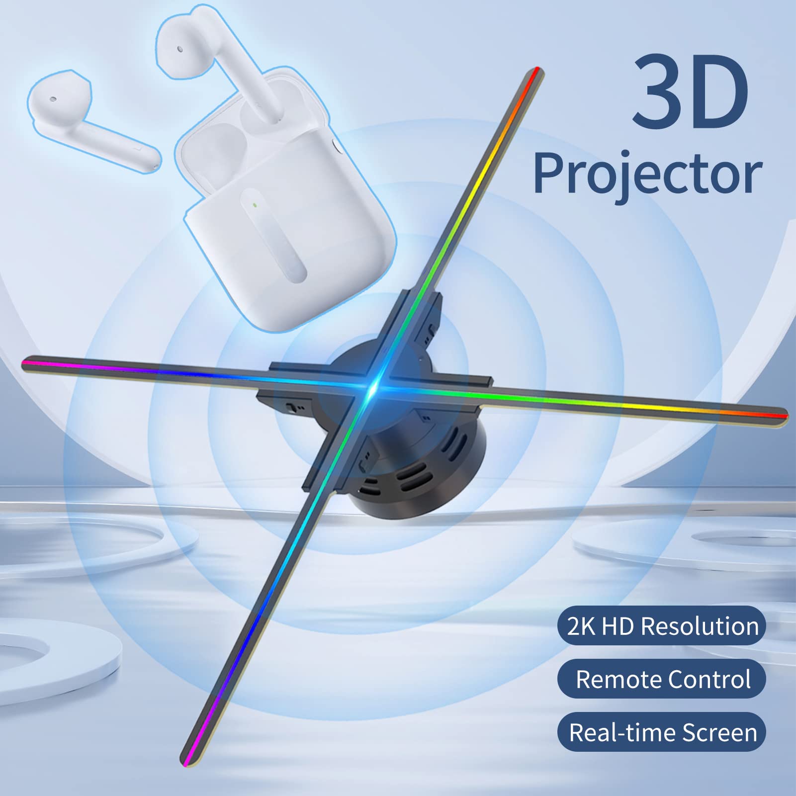 Ologramma,F52 Proiettore Di Ologrammi 3D Display Pubblicitario Fan Lettore A Parete 3D Naked Eye 2K Hd Led Photo Video Fan Con 624 Pezzi Led Perline Di Luce Telecomando Segno Display In Tempo Reale