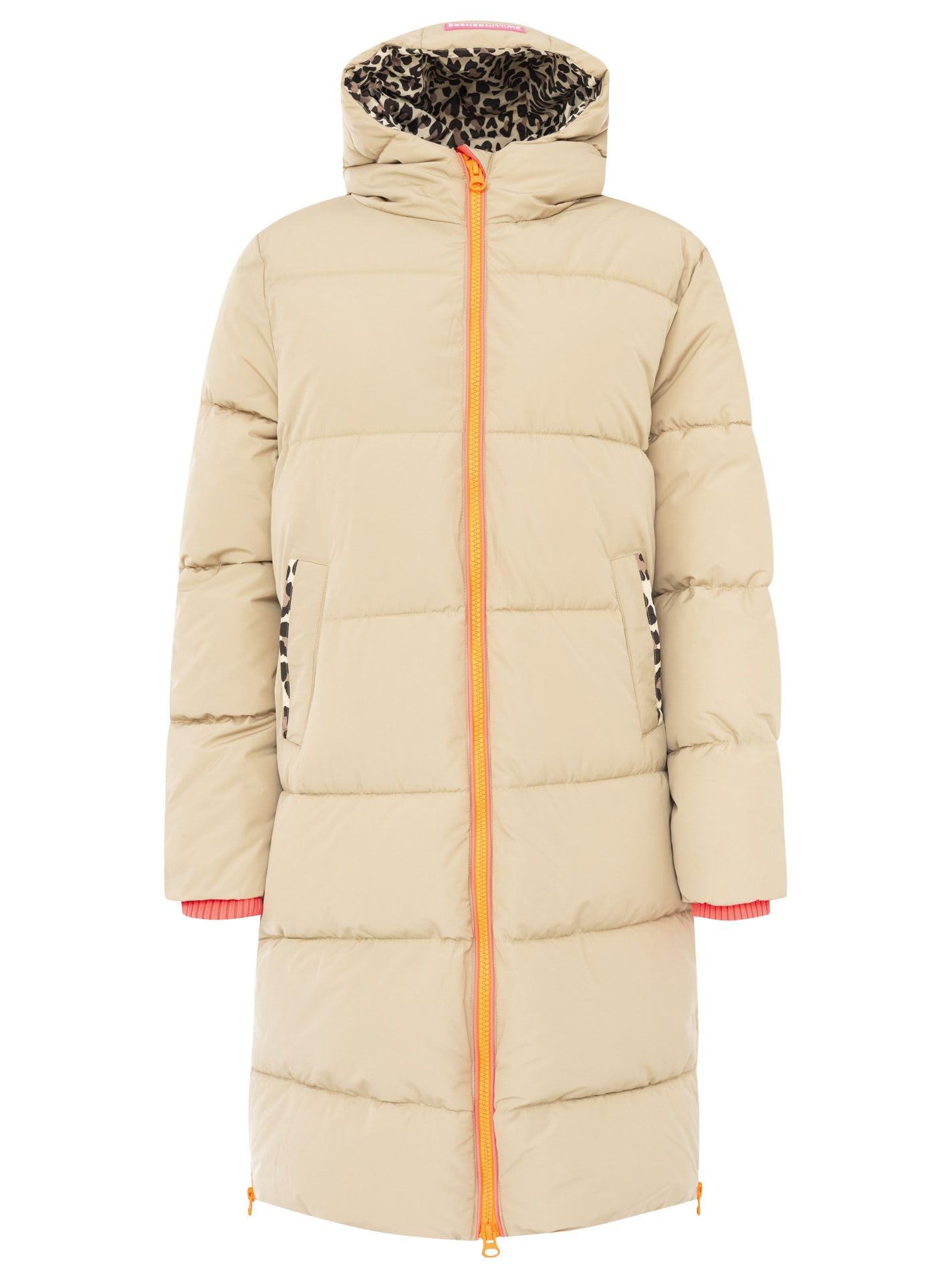 Zwillingsherz Damen Steppmantel Leo Kapuze - Wattierter Wintermantel - Langer Stepp-Mantel für Herbst und Winter