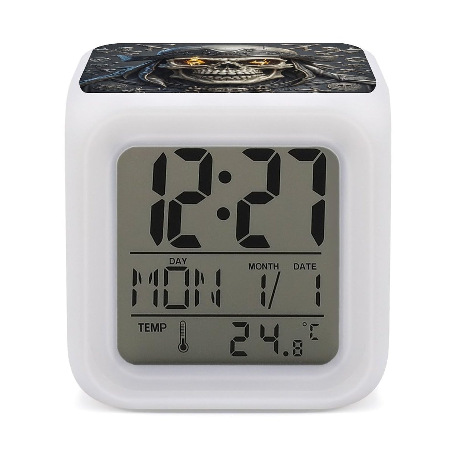 FekiLoot Pirate Skull Alarm Clock for Heavy Sleepers Wake Up Digital Clock with 7 Color Changing Night Light Super Loud Digital Alarm Clocks Small Machine Alarm Clocks