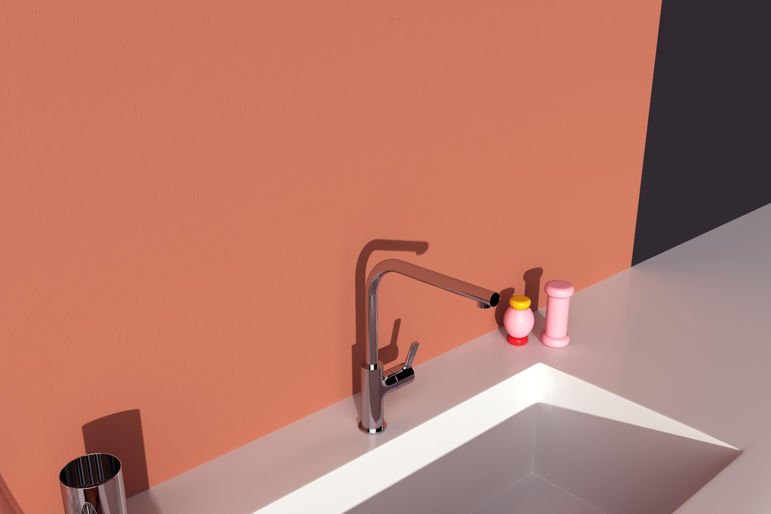 Ideal Standard – Gusto Monomando de cocina, Caño redondo en L, con cartucho FirmaFlow, caño giratorio 360°, fácil de instalar con fijación EasyFix+, Cromo