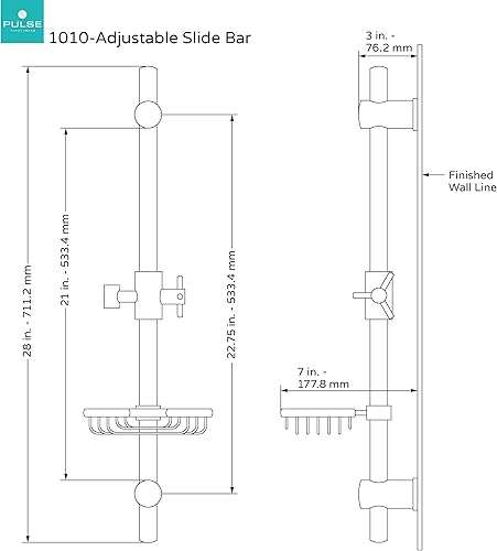 Miniatura 7 de Pulse ShowerSpas 1010-CH Barra deslizante ajustable para ducha de mano con cesta de alambre jabonera, cromo pulido