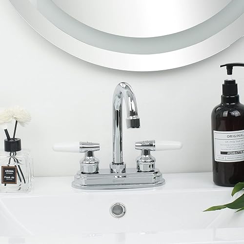 Miniatura 5 de SOLVEX Centerset SP-40004-2 - Grifo de lavabo de baño WaterSense de 4 pulgadas, grifo de baño de 3 agujeros, níquel cepillado, grifo de lavabo de