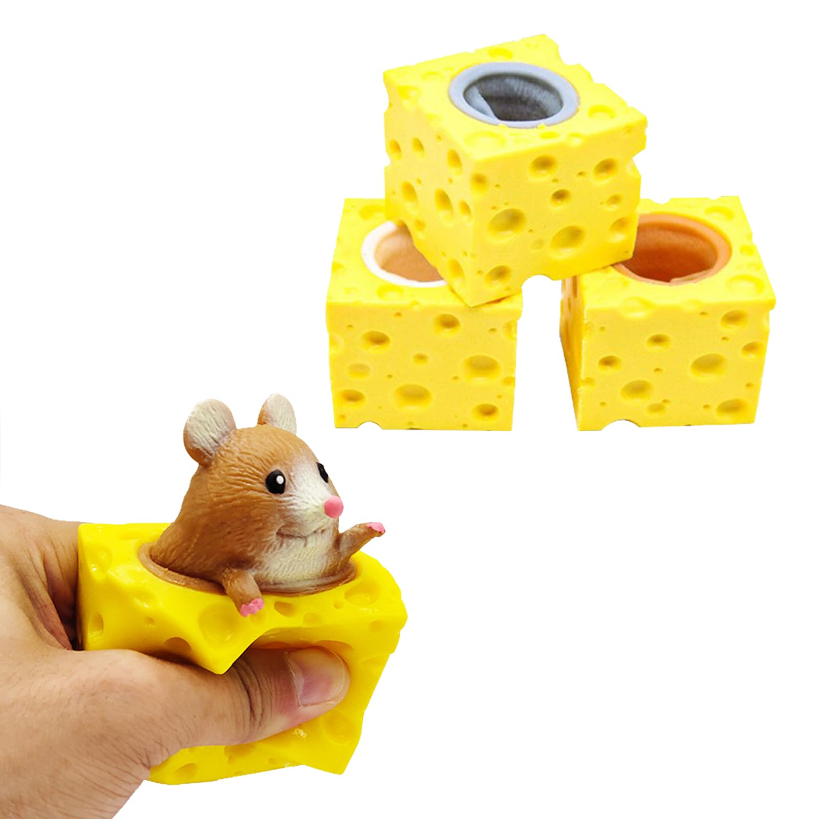 Squeeze Toy Cheese Mouse Funny Fidget Toys 3 Pcs Relief Stress Anxiety Tension Sensory Gift Party Favor Classroom Prize for Kids Boys Girl