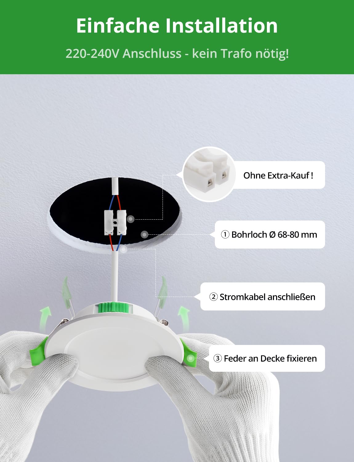 HOMEOW 20er Set LED Einbaustrahler 230V Dimmbar, Led Spots 68mm - 80mm Lochmaß, IP44 Einbaustrahler LED 5W 400LM Warmweiß Neutralweiß Kaltweiß, 24mm Ultra Flach Deckenspots für Badezimmer Küche