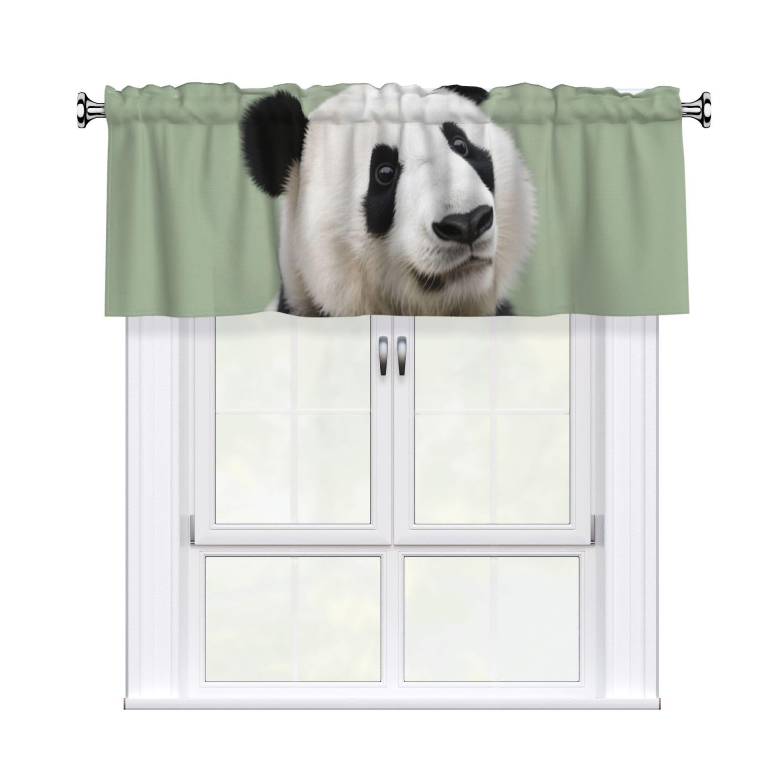 FekiLoot Black and White Panda Face Curtain Valance for Windows, Kitchen Window Valances Rod Pocket Window Treatments Short Curtains Drapes for Bathroom Bedroom Cafe Decor 54x18inch 1 Panel