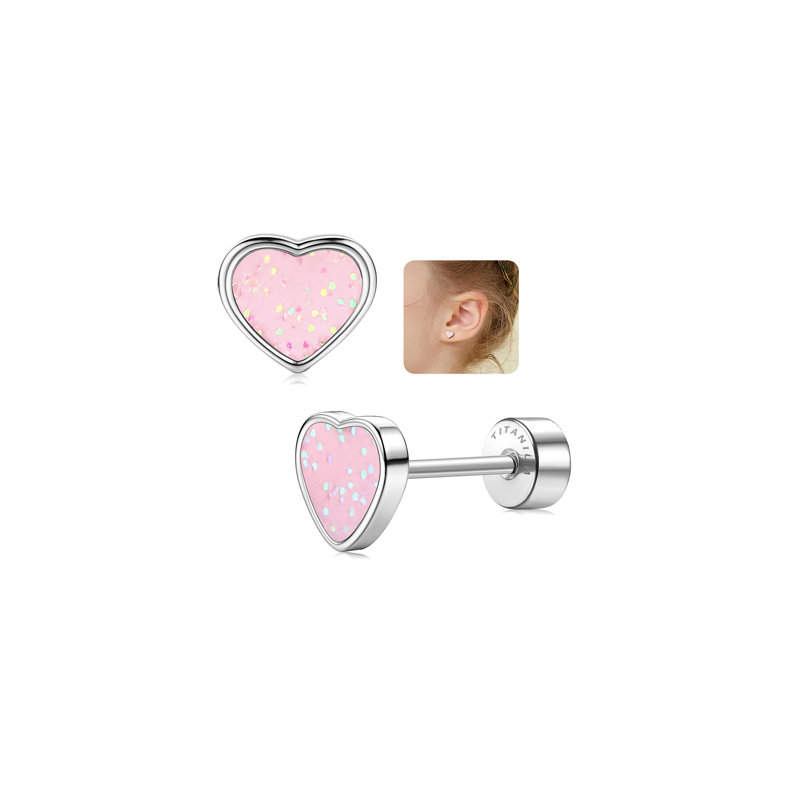LOLIAS 20G Titan Herz Ohrstecker Ohrringe Für Mädchen Damen14K Gold Süße Kleine Pailletten Ohrstecker Hypoallergene Ohrringe Geschenke Mädchen Knorpel Tragus Ohrstecker Ohr Piercing