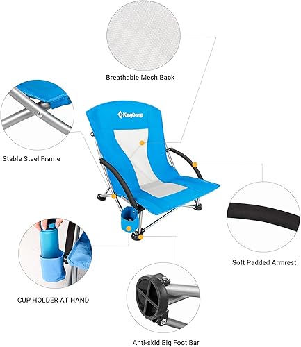 Miniatura 5 de KingCamp Sillas de playa bajas, silla portátil plegable para adultos, asiento ligero extra ancho, 300 libras, mochila de gran tamaño, bolsa de