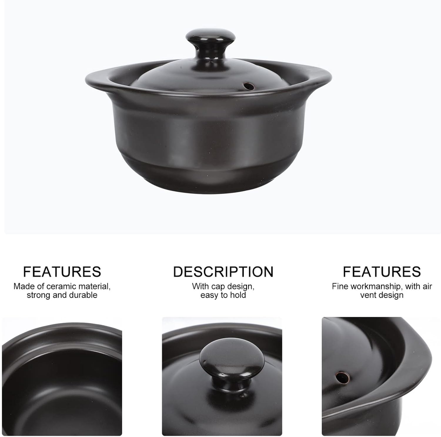 1pc Ceramic Stew Pot - Casserole for Braised Chicken Soup Capacity for Asian Cooking Smooth Non-stick Interior for Home Use