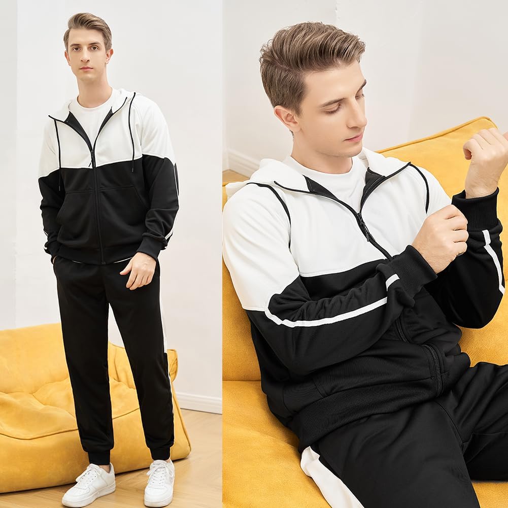 MANTORS Men's Hooded Athletic Tracksuit Casual 2 Pieces Suits Color Block Hoodies and Sweatpants Set - Image 5