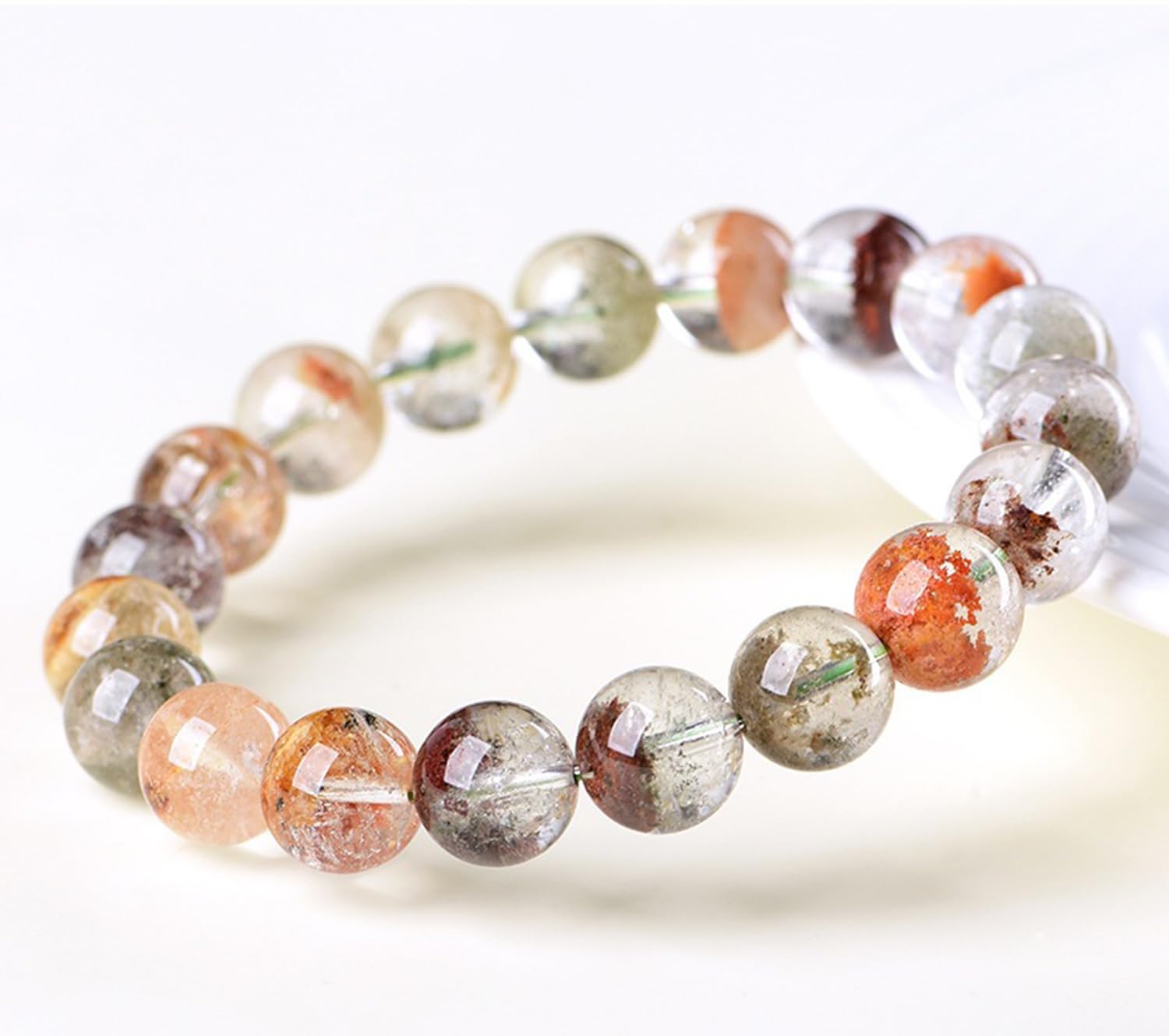 Bracciale donna perline cristallo pietre naturali, braccialetti guarigione | Braccialetto in quarzo fantasma delle quattro stagioni naturale, gioielli in cristallo per yoga, meditazione e relax