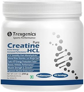 Trexgenics CREATINE HCL PURE POWDER (83 Servings) 41X Solubility, Less, Water Retention, Faster ATP Production, Energy, En Price In India