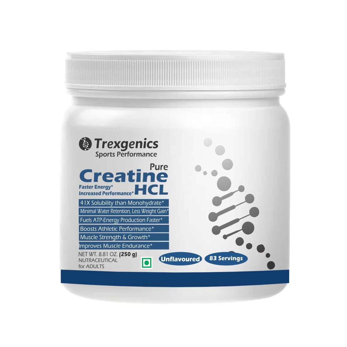 Trexgenics CREATINE HCL PURE POWDER (83 Servings) 41X Solubility, Less, Water Retention, Faster ATP Production, Energy, En