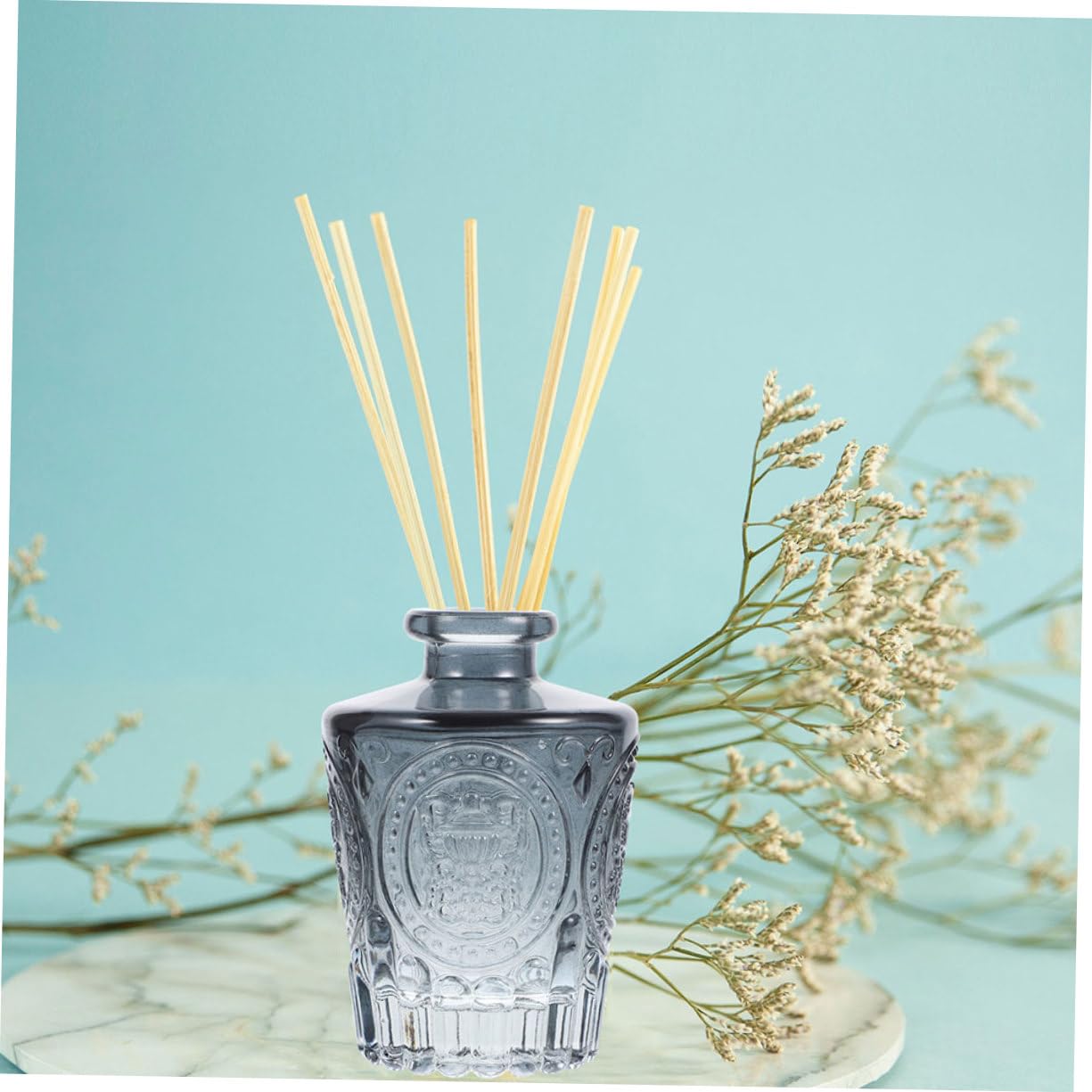 SOLUSTRE 4 Stück Glas Aromatherapie Diffuser Flaschen Graue Duftflaschen für Ätherische Öle Nachfüllbare Raumduft Behälter Elegantes Design für Haushalt und Dekoration