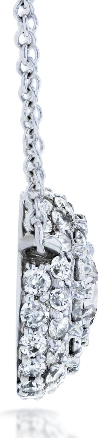 Kobelli Round Diamond Cluster Necklace 7/8 CTW in 14K White Gold (16" Cable Gold Chain)