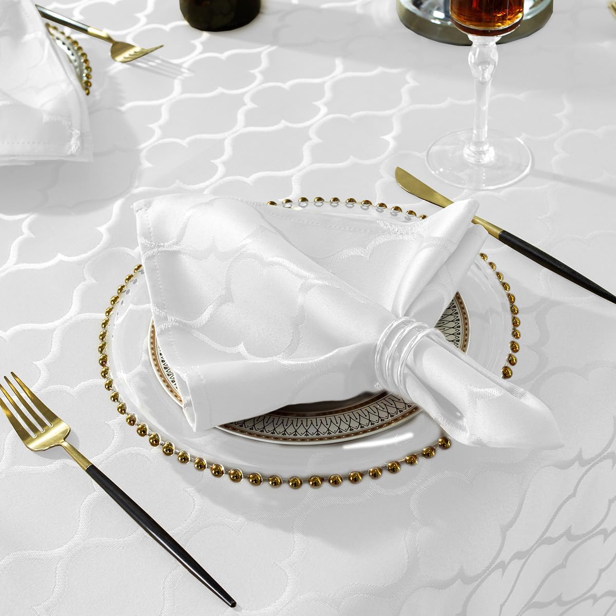 SASTYBALE Jacquard Cloth Napkins 20 x 20 Inch Flower Pattern 4 Pieces Solid Washable Comfortable for Restaurant Family Dinners Weddings Parties and Banquets(Square, 20 inch x 20 inch,White)