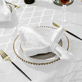 SASTYBALE Jacquard Cloth Napkins 20 x 20 Inch Flower Pattern 4 Pieces Solid Washable Comfortable for Restaurant Family Dinners Weddings Parties and Banquets(Square, 20 inch x 20 inch,White)