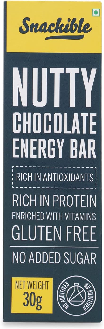 Snackible Nutty Chocolate Energy Bar (Pack of 8) - 8x30gm | Rich in Protein | Gluten Free | Rich in Vitamins
