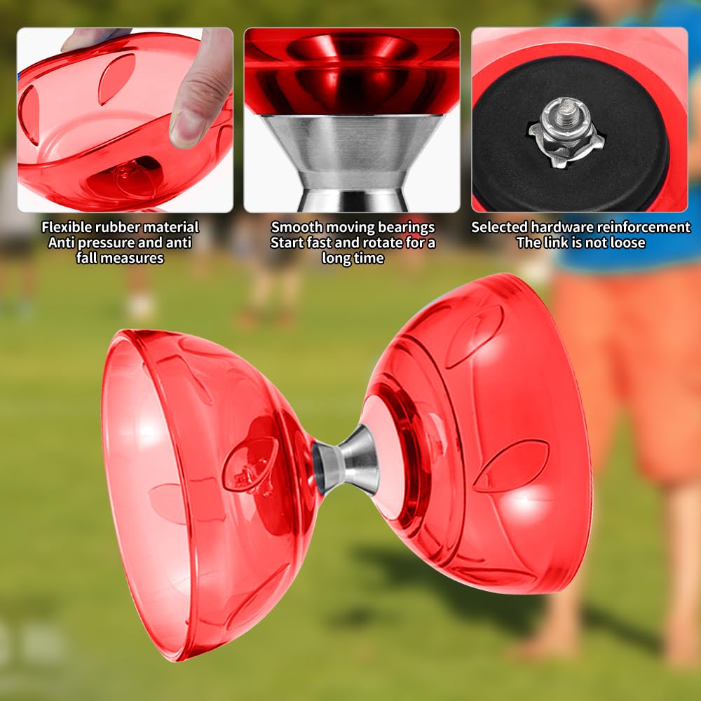 Juego de Diábolo, Diábolo con Rodamientos de Bolas, Juego de Malabarismo con Palos de Diábolo, Cuerda y Bolsa de Red, DiáboloQue Brilla en la Oscuridad para Profesional, Principiantes (Rojo)